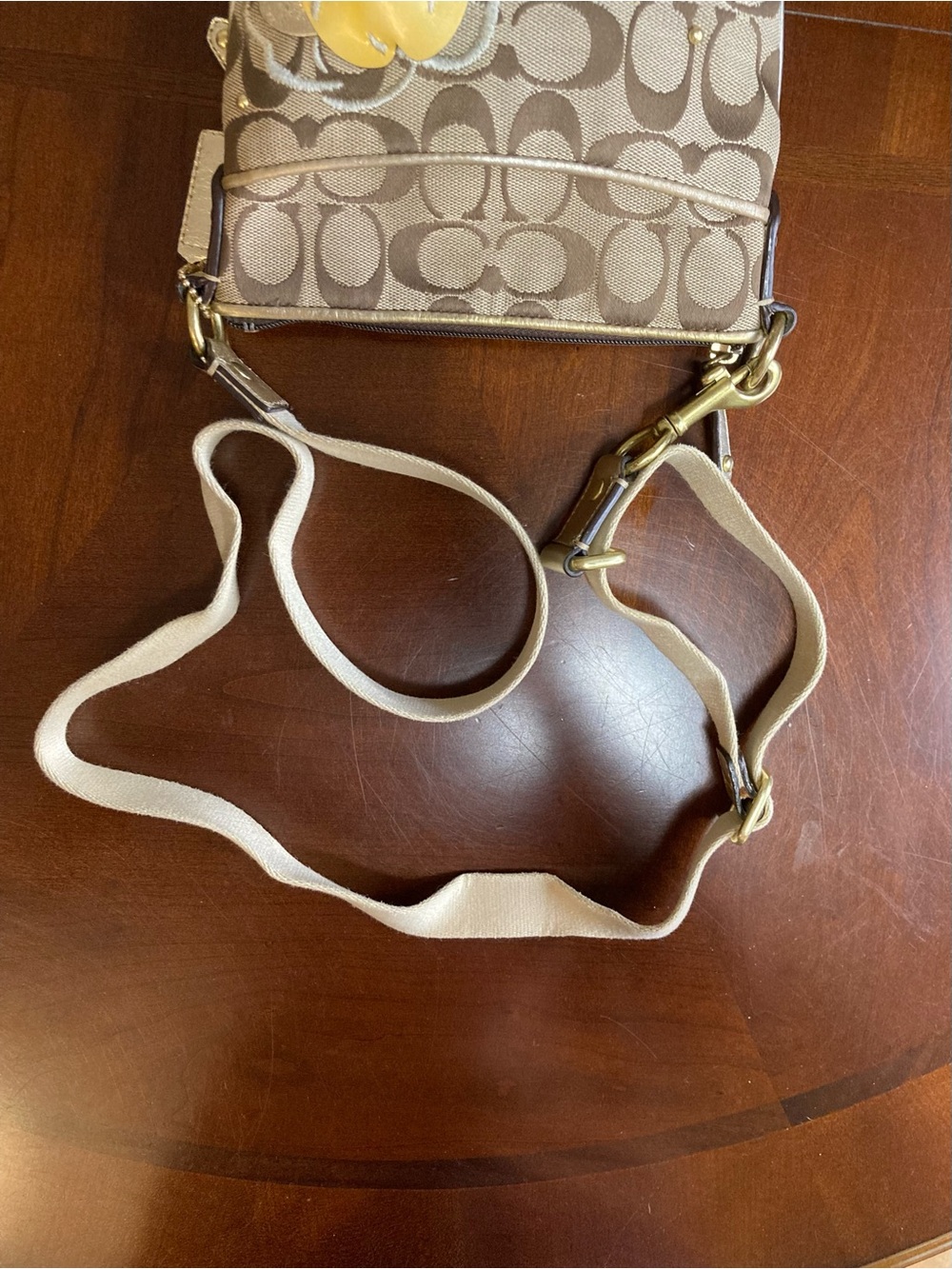 Coach Vintage Signature Canvas Crossbody Bag w/ 3D Floral Appliqué-Khaki/Yellow - Picture 13 of 14
